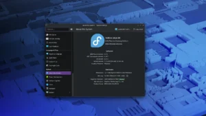 System settings window displaying About this System on Fedora Linux 44 with KDE Plasma 6.7.3, showing CPU, memory, and graphics hardware details.